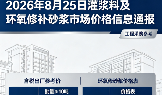海门2026年8月25日灌浆料及环氧修补砂浆市场价格信息通报